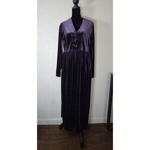 Coldwater Creek VTG Whimsigoth Frog Close Velvet Maxi Dress Purple Petite Small